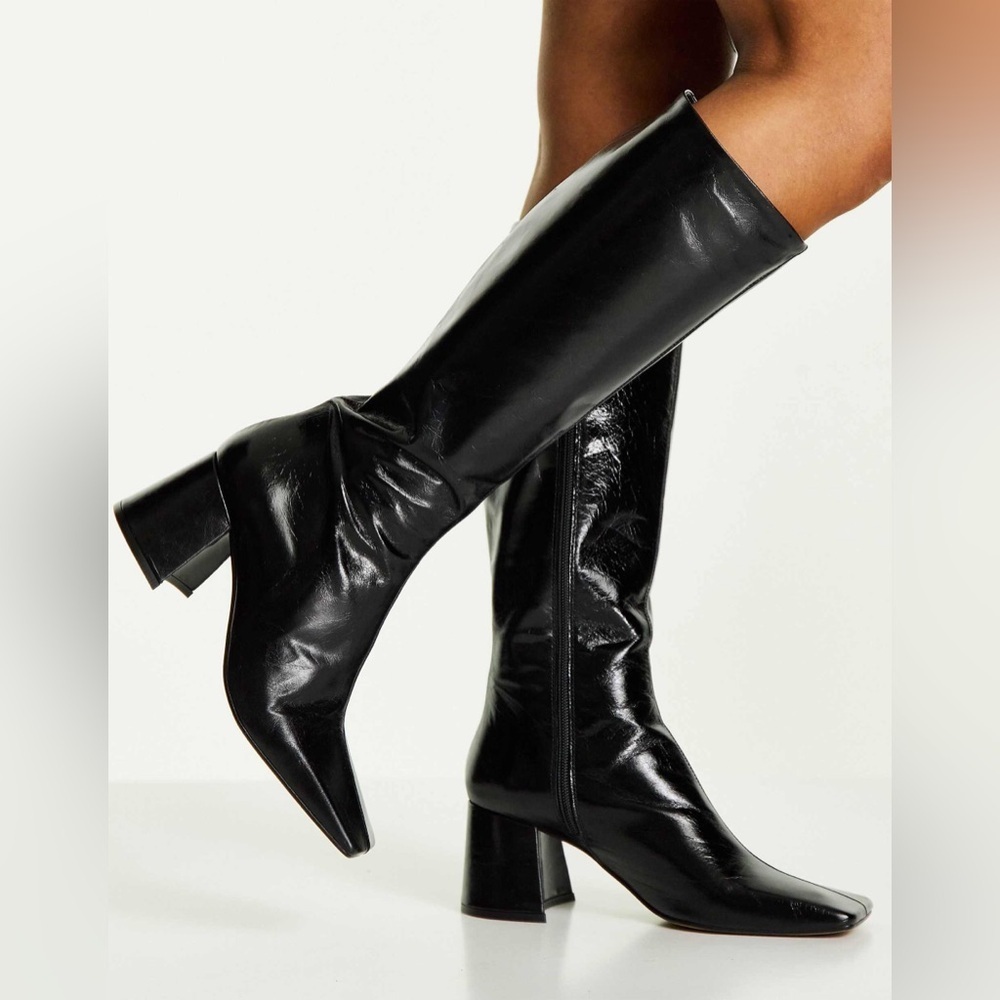 Topshop Glossy Black Knee-High Boots